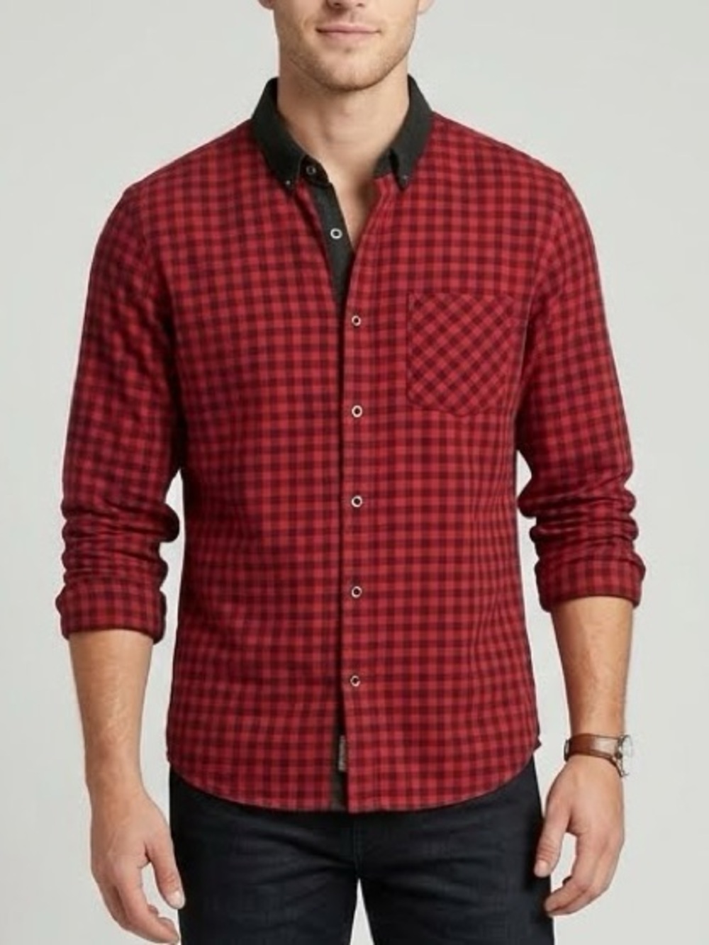Rag & Bone Men’s Plaid Cotton Button Down Shirt Red & Black Size XL Slim Fit